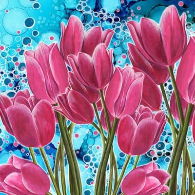 In Bloom Blue Tulips Ceramic Coaster By Jo Crafts