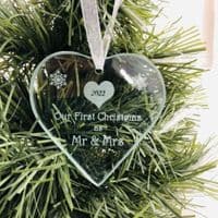 Personalised Glass Heart | First Christmas as Mr & Mrs | Hanging Tree Decoration