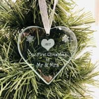 Personalised Glass Heart | First Christmas as Mr & Mrs | Hanging Tree Decoration