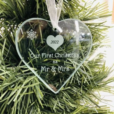 Mr & Mrs 1st Christmas - Personalised Glass Heart