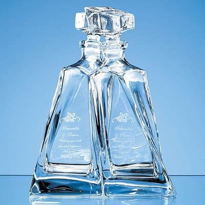 Pair of Crystalite Lovers Decanters 0.5ltr