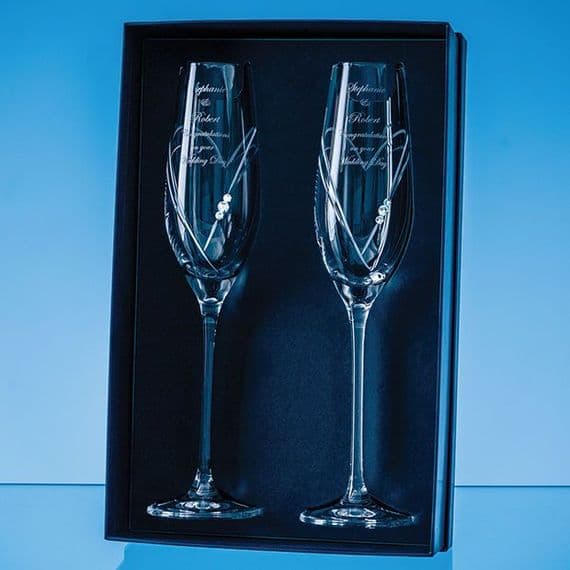 Pair of Heart Cut Diamante Flutes