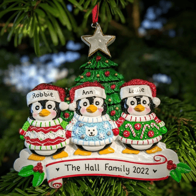 Penguin Family of 3 - Personalised