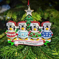 Penguin Family of 4 - Personalised Christmas Tree Decoration Hanging Ornament Cute 2021