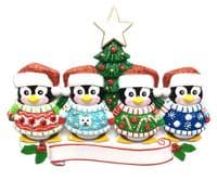 Penguin Family of 4 - Personalised Christmas Tree Decoration Hanging Ornament Cute 2021
