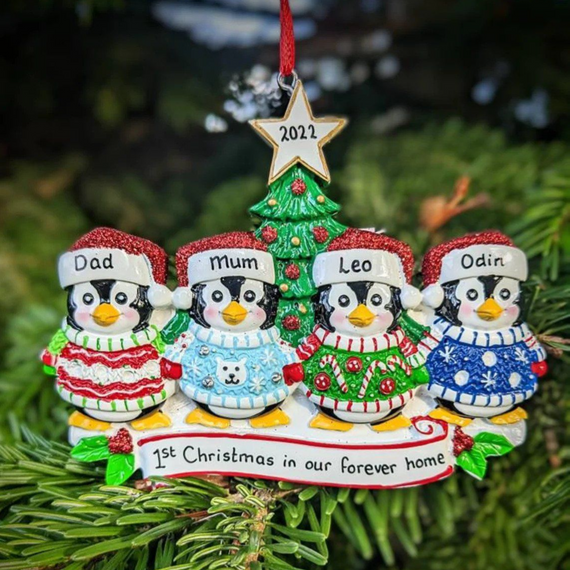Penguin Family of 4 - Personalised Christmas Tree Decoration Hanging Ornament Cute 2021