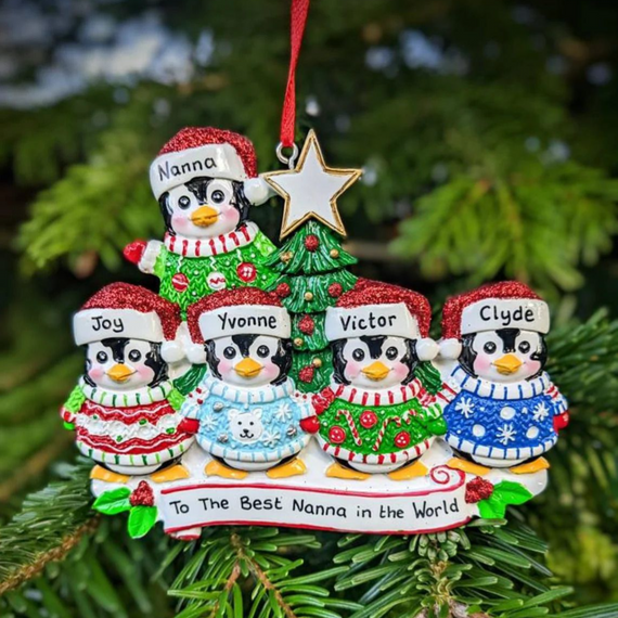 Penguin Family of 5 - Personalised Christmas Tree Decoration Hanging ...