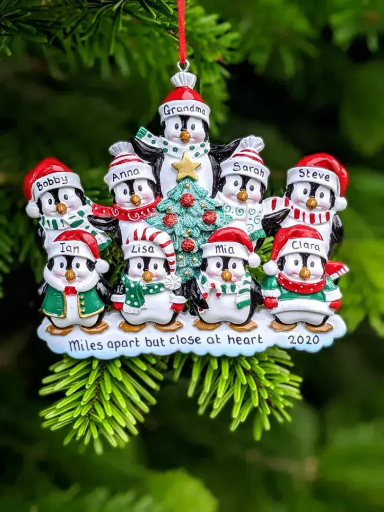 Penguin Family of 9 - Personalised Christmas Tree Decoration Hanging ...