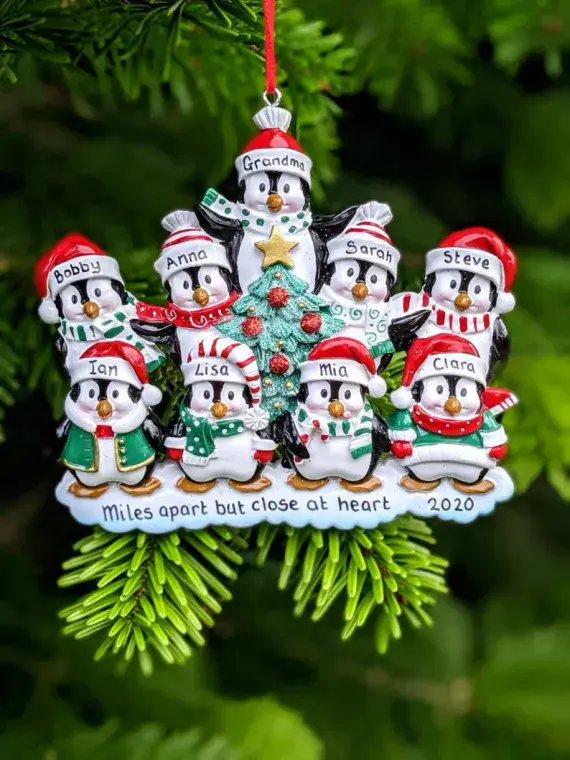 Penguin Family of 9 - Personalised Christmas Tree Decoration Hanging Ornament