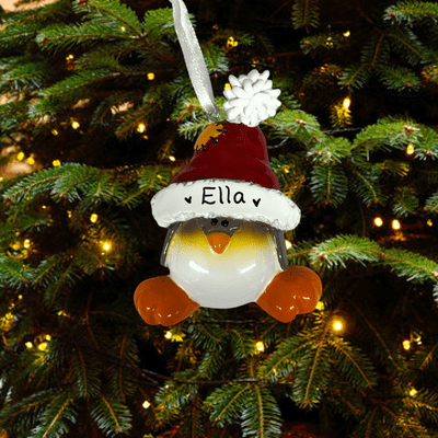 Penguin in Santa Hat Personalised Christmas Decoration