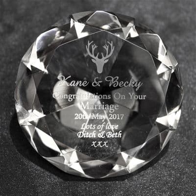 Personalised 80mm Clear Crystal  Diamond Paperweight Engraved