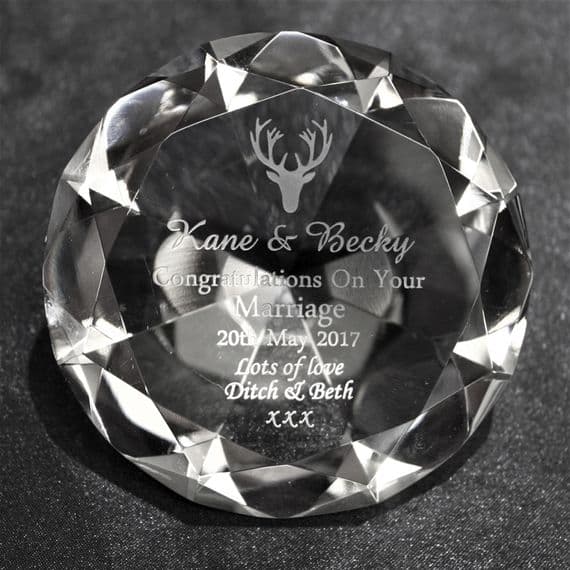Personalised 80mm Clear Crystal  Diamond Paperweight Engraved