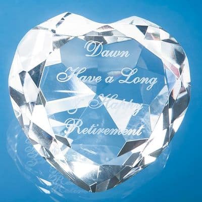 Personalised 80mm Clear Crystal  Heart Paperweight Engraved