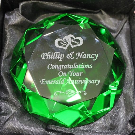 Personalised 80mm Emerald Green Diamond Paperweight Engraved