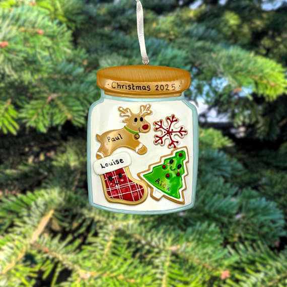 Personalised Cookie Jar Family of 3 Christmas Tree Decoration