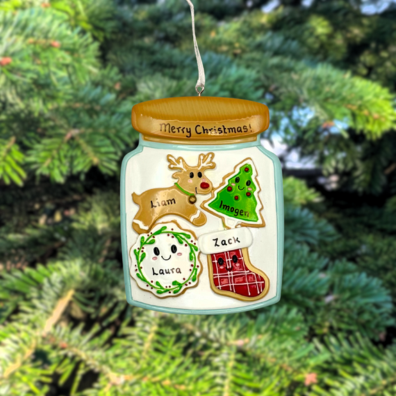 Personalised Cookie Jar Family of 4 Christmas Tree Decoration