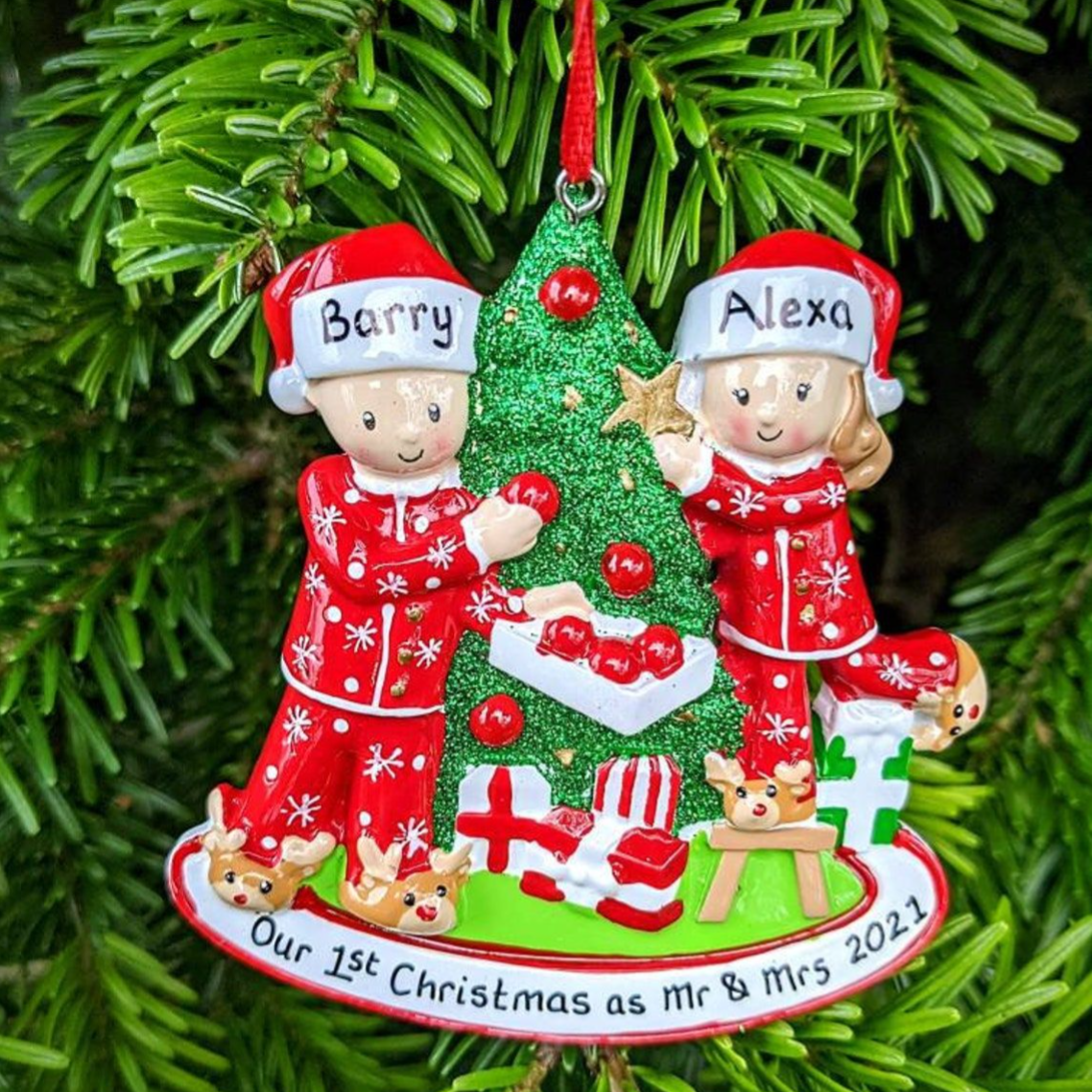 Personalised Couple Christmas Tree Decoration First Christmas Together 1st Xmas as Mr & Mrs in New Home 2021 Bauble