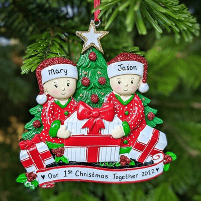 Personalised Couple Opening Presents Christmas Tree Decoration