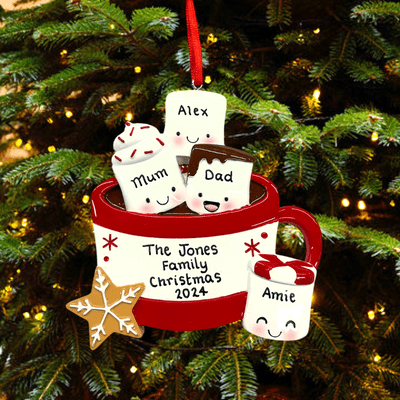 Personalised Family of 4 Hot Chocolate Christmas Tree Decoration