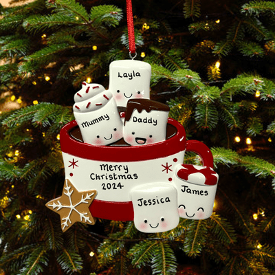 Personalised Family of 5 Hot Chocolate Christmas Tree Decoration