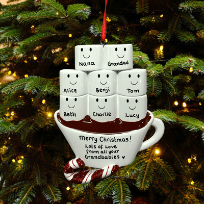 Personalised Family of 8 Hot Chocolate Christmas Tree Decoration