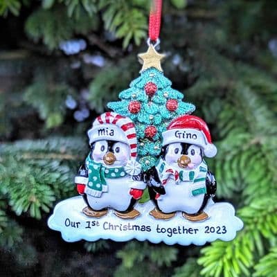 Personalised Penguin Couple Christmas Tree Decoration
