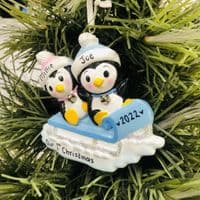 Personalised Penguin Couple Tree Decoration Cute First Christmas Together 1st Xmas 2025 Bauble Hanging Ornament Mr & Mrs Best Friends Pink and Blue