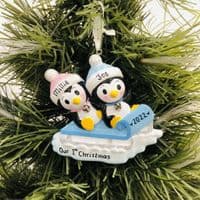 Personalised Penguin Couple Tree Decoration Cute First Christmas Together 1st Xmas 2025 Bauble Hanging Ornament Mr & Mrs Best Friends Pink and Blue