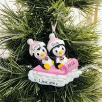 Personalised Penguin Couple Tree Decoration Cute First Christmas Together 1st Xmas 2025 Bauble Hanging Ornament