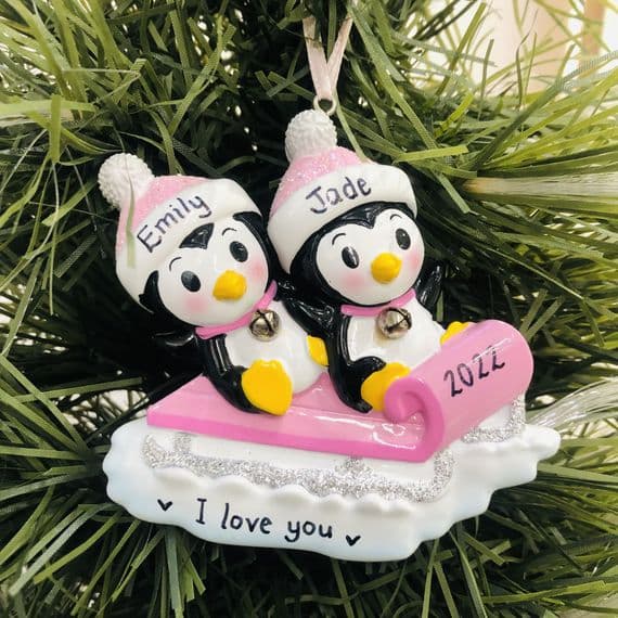 Personalised Penguin Couple Tree Decoration Cute First Christmas Together 1st Xmas 2025 Bauble Hanging Ornament