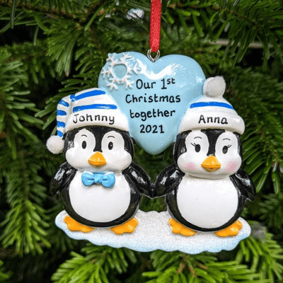 Personalised Penguin Couple with Blue Heart
