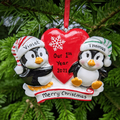 Personalised Penguin Couple with Red Heart