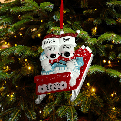 Polar Bears on Sleigh Couple - Personalised