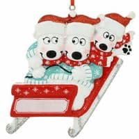 Polar Bear Family of 3 - Riding in a Sleigh -  Personalised Christmas Tree Decoration Hanging Ornament