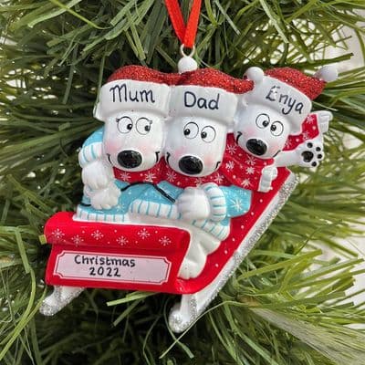 Polar Bears on Sleigh Family of 3 - Personalised
