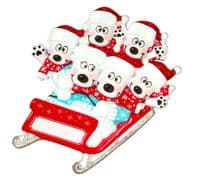 Polar Bear Family of 6 - Riding in a Sleigh -  Personalised Christmas Tree Decoration Hanging Ornament