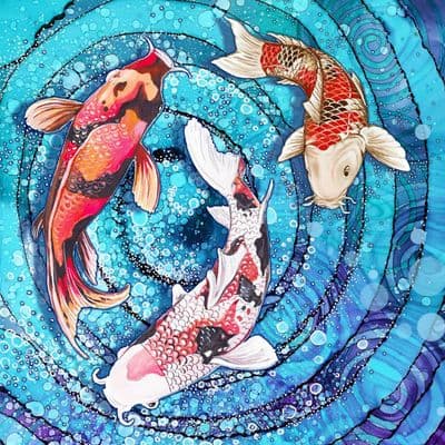 Pond Life Koi Fish 3 Ceramic Coaster By Jo Crafts