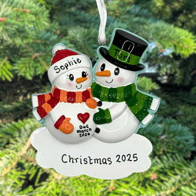 Pregnant Snowman Couple Personalised Christmas Decoration