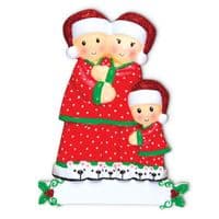 Red Spotty Pyjama Family of 3 - Personalised Christmas Tree Decoration Hanging Ornament 2021