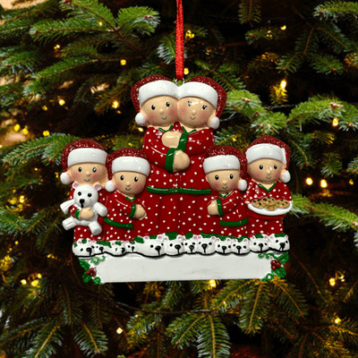 Pyjama Family of 6 - Personalised Tree Decoration