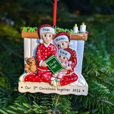 Reading in Bed Family of 3 Personalised Decoration