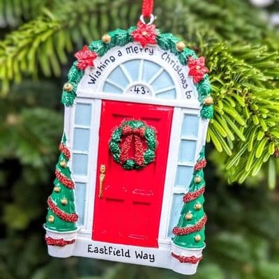 Red Door with Wreath Personalised Christmas Decoration