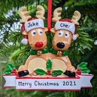 Reindeer Family of 2 Couple - Personalised Christmas Tree Decoration Hanging Ornament