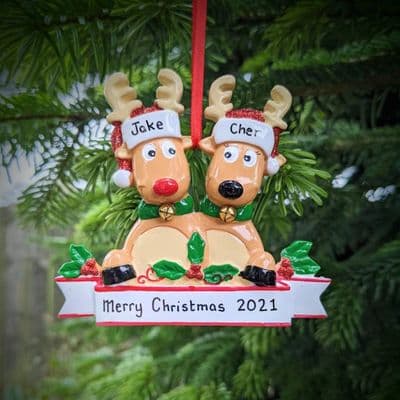 Reindeer Couple - Personalised Christmas Tree Decoration