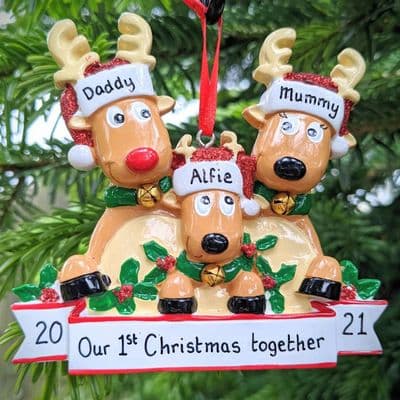 Reindeer Family of 3 - Personalised Christmas Decoration