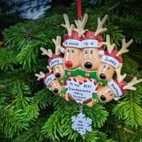 Reindeer Family of 5 - Personalised Christmas Tree Decoration Hanging Ornament 2021