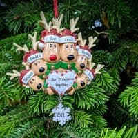 Reindeer Family of 5 - Personalised Christmas Tree Decoration Hanging Ornament 2021