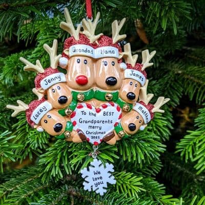 Reindeer Family of 6 with Heart - Personalised Christmas Decoration