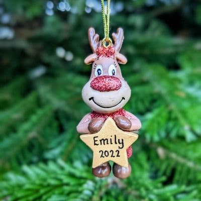 Reindeer Girl with Gold Star Personalised Christmas Decoration