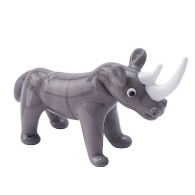 Rhino Grey Glass Figurine